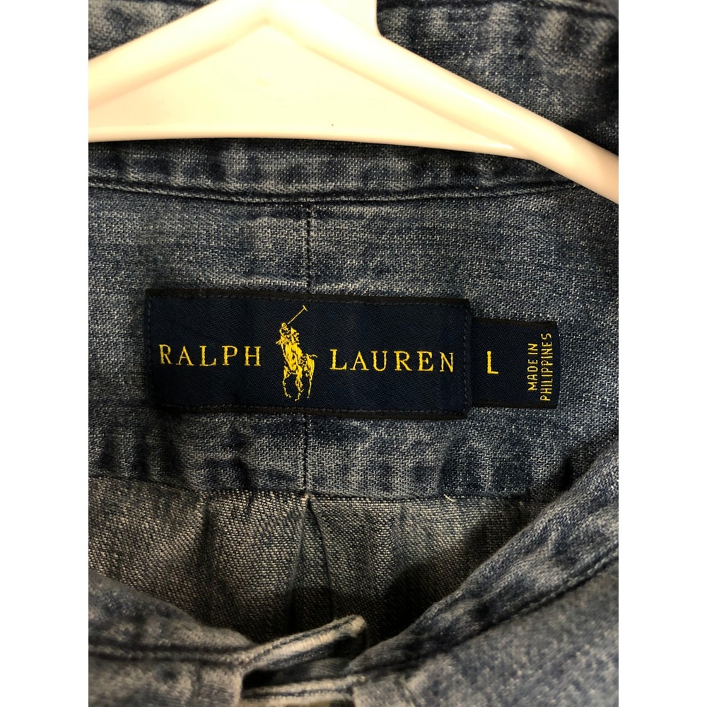 Ralph Lauren Shirt Men Size L Blue Denim Button Down - Picture 4 of 9